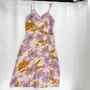 Monteau Los Angeles Floral Faux Wrap Midi Dress Pink Purple Womens Medium NWT